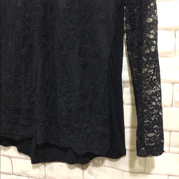 Maurice’s Sz M Black Lacy Tunic Top Lace Sleeves - Picture 4 of 11